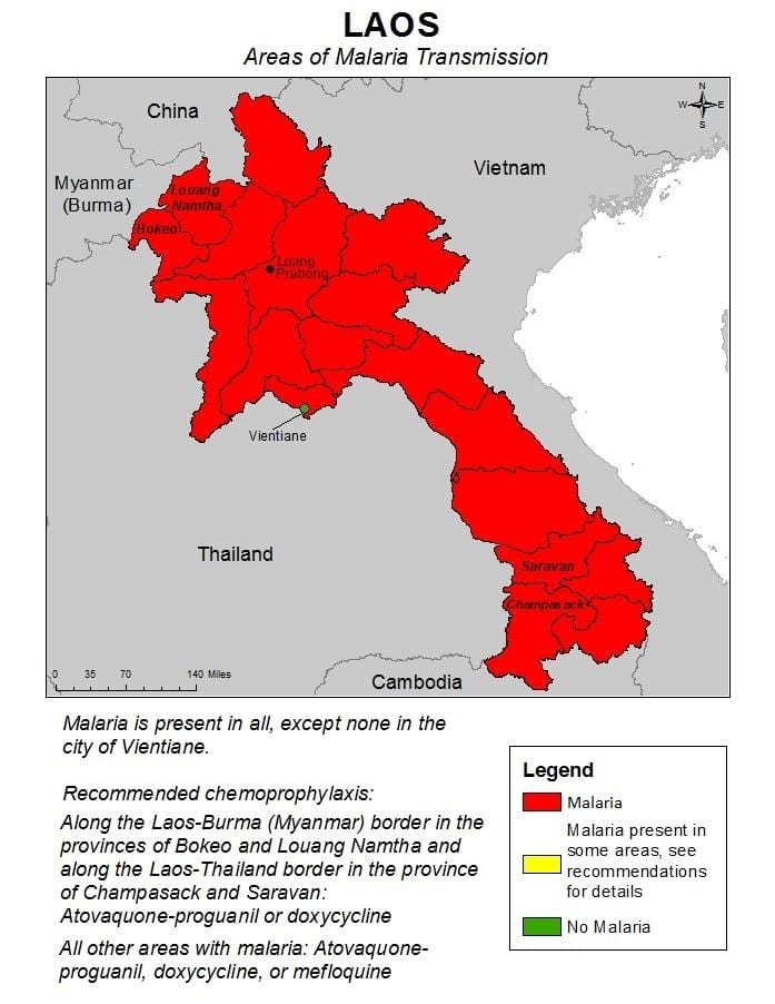 Карта Лаос малярії