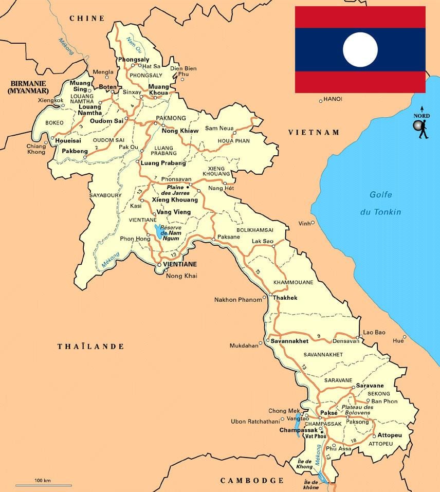 Карта Південного Лаосу