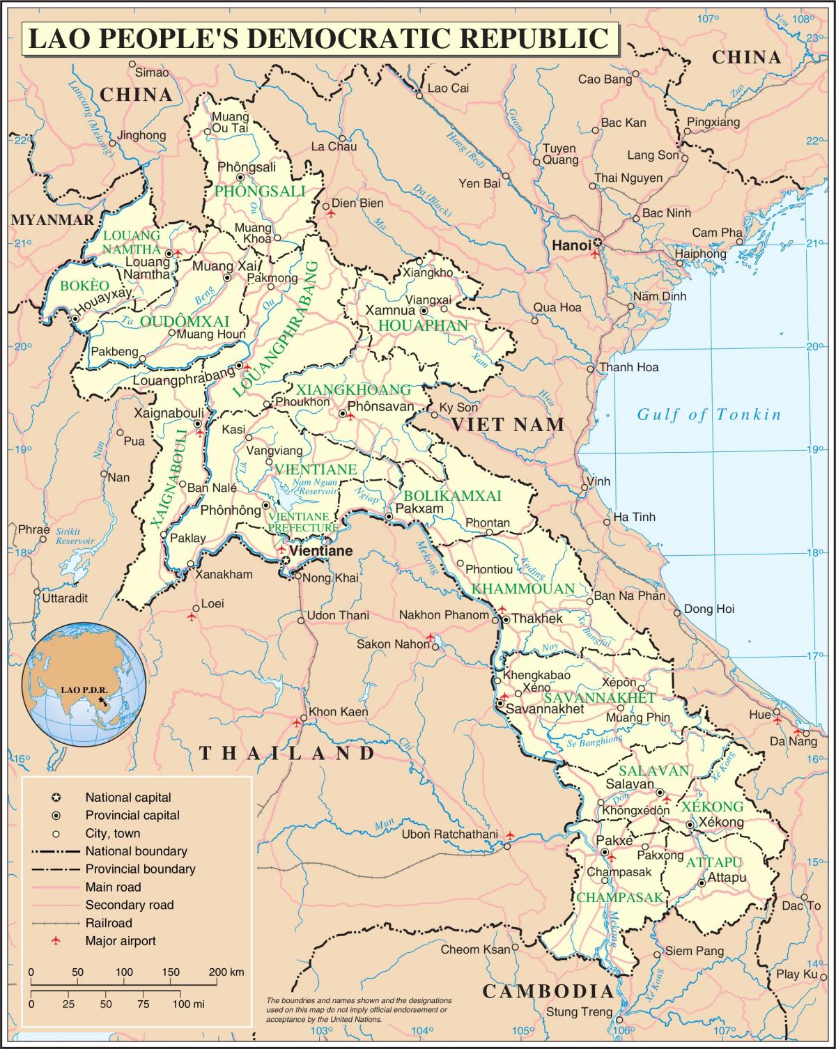 Карта Лаос дорозі
