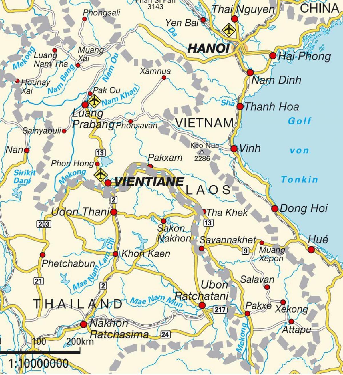 аеропорти Лаосу на карті